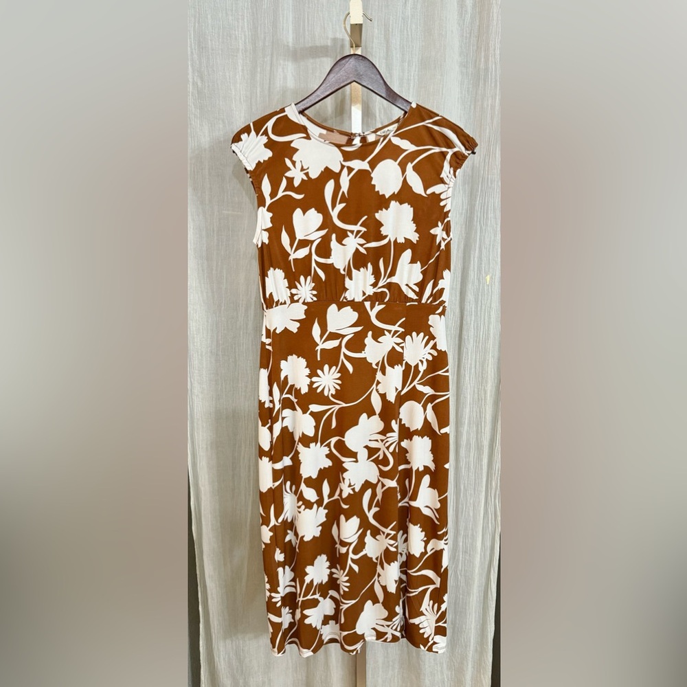 Cato small empire waist brown and white midi dress